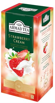 Чай "Ahmad Tea" Строуберри Крим, с ароматом клубники со сливками, чёрный, в пакетиках в конвертах из фольги, 25х1,5г - фото 6587