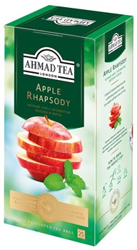 Чай "Ahmad Tea" Эппл Рапсоди, с ароматом яблока и мяты, чёрный, в пакетиках в конвертах из фольги, 25х1,5г - фото 6603