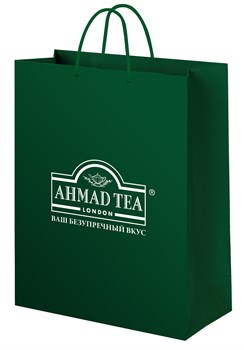 Зелёный фирменный пакет "Ahmad Tea", большой, размеры 300*400*120 - фото 7046
