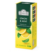 Чай "Ahmad Tea", Чай Лимон и Мята, чёрный чай со вкусом и ароматом лимона и мяты, в пакетиках с ярлычками, 25х1,5г